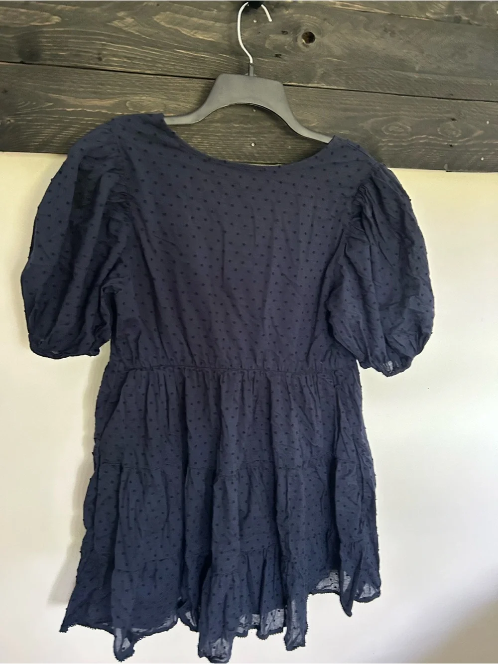 Abercrombie & Fitch Navy Puff-Sleeve V-Neck Mini Dress
